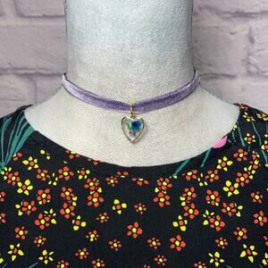 Handmade Dried Flower Heart Pendant Velvet Choker Necklace - Purple